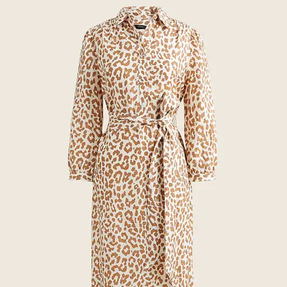 J. Crew Tie Waist Shirt Dress in Bold Leopard Button Up Size 2